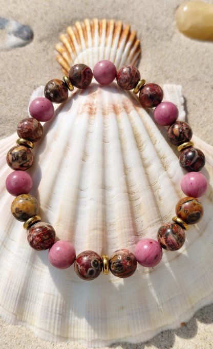 Bracelet Rhodonite & Jaspe Peau de Léopard