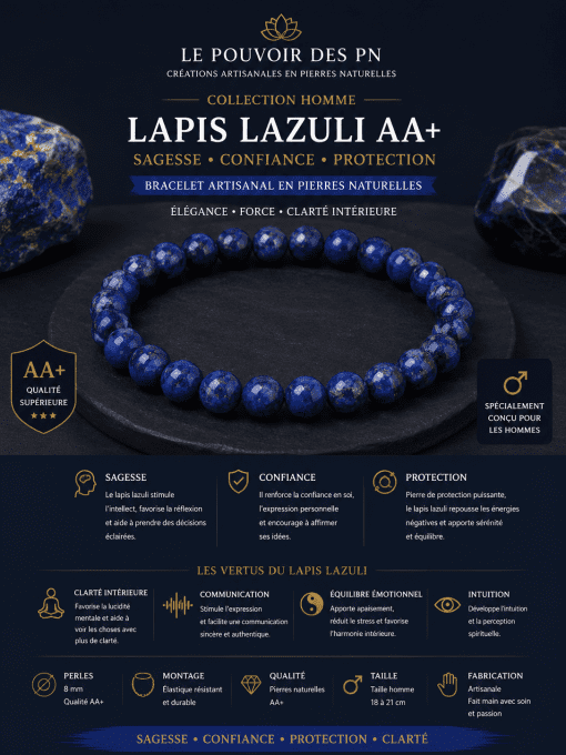 Bracelet taille homme Lapis lazuli AA+