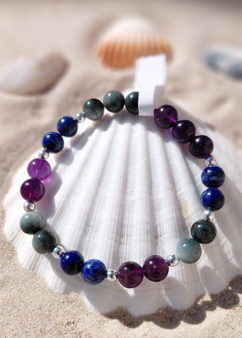 Bracelet "Tête Légère" Lapis-Lazuli • Améthyste • Tourmaline Œil de Chat