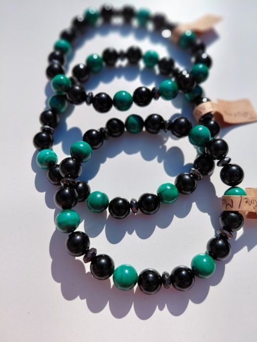 Bracelet "Transformation & Protection"  Malachite • Tourmaline Noire