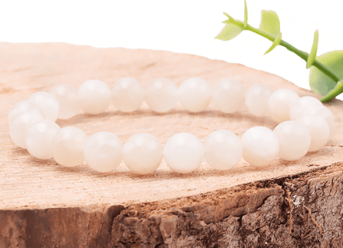 Bracelet boule 08mm pierre de lune beige AA