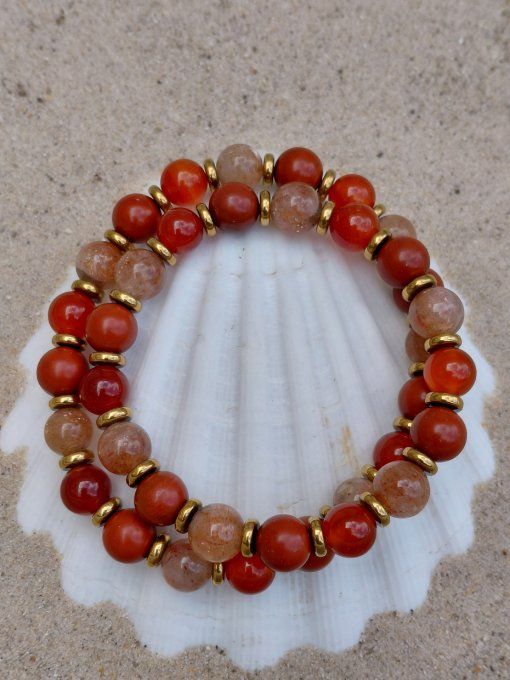 Joie de Vivre – Bracelet Pierre de Soleil AA, Jaspe Rouge A & Cornaline Rouge A | Le Pouvoir des PN
