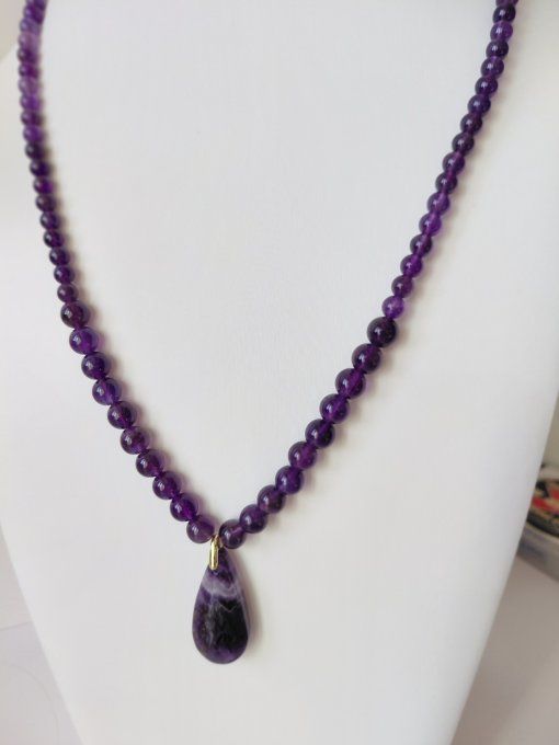 Collier Améthyste AA & Pendentif Améthyste Chevron