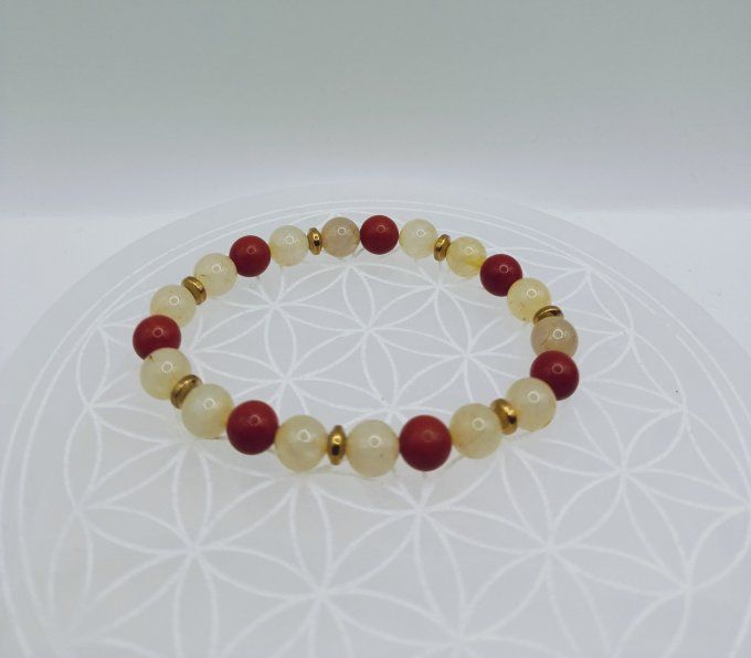 Bracelet Cristal de Roche Rutile & Jaspe Rouge  Clarté • Ancrage • Énergie constructive
