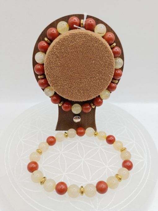 Bracelet Cristal de Roche Rutile & Jaspe Rouge  Clarté • Ancrage • Énergie constructive