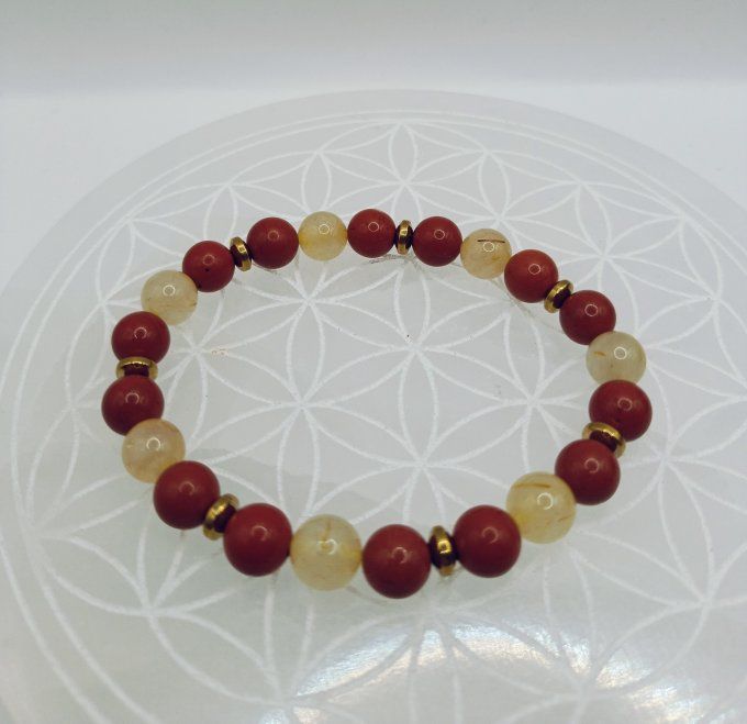 Bracelet Cristal de Roche Rutile & Jaspe Rouge  Clarté • Ancrage • Énergie constructive