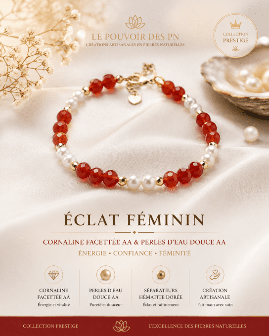 Bracelet "Éclat Féminin" Cornaline Facettée AA perles d'Eau Douce AA