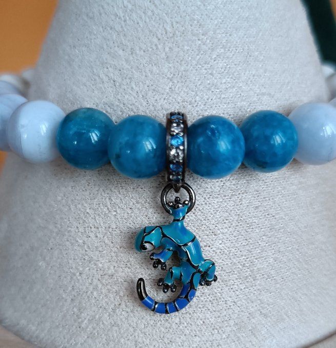 Bracelet "Gecko bleu" en Apatite , calcédoine bleue , Howlite 