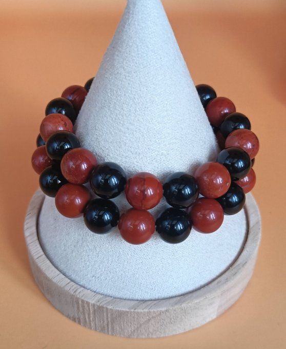 Alliance de l'obsidienne noire et du Jaspe rouge boule de 10MM
