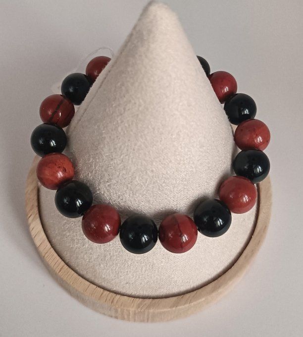 Alliance de l'obsidienne noire et du Jaspe rouge boule de 10MM