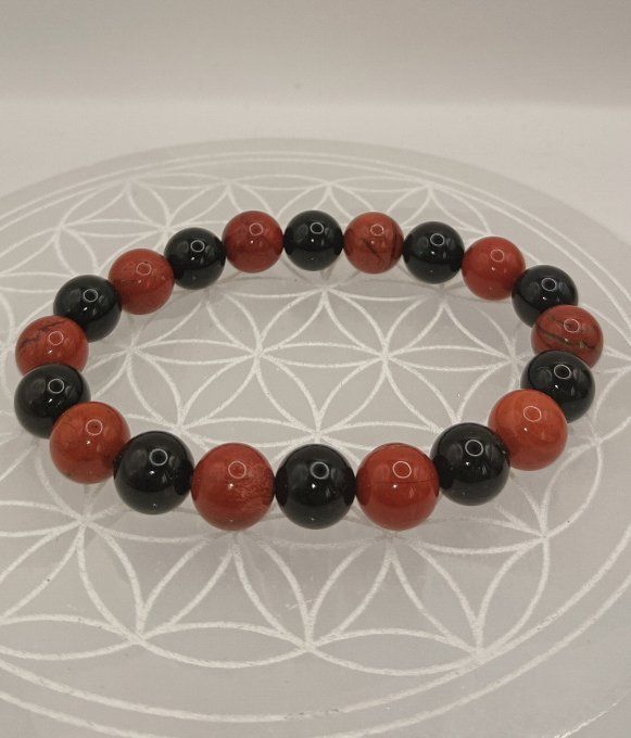 Alliance de l'obsidienne noire et du Jaspe rouge boule de 10MM
