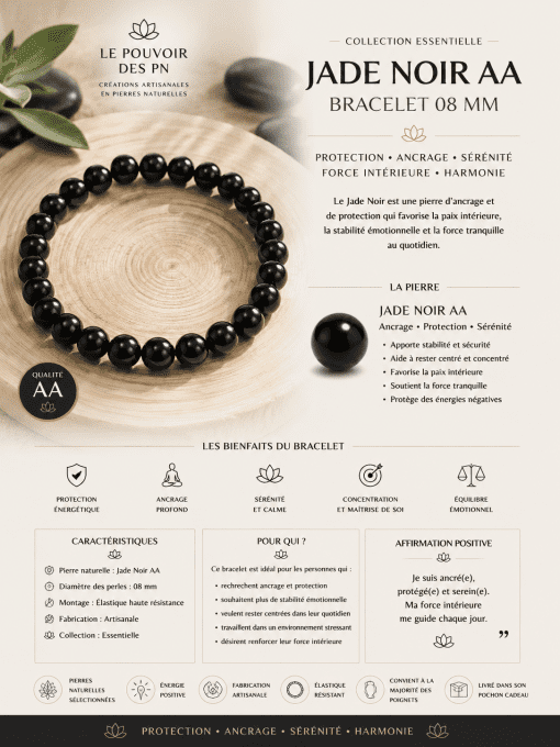 Bracelet 08 mm Jade noir AA+