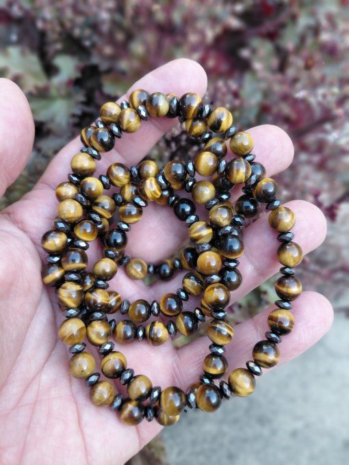 Bracelet Œil de Tigre & Hématite Facettée – Protection, Confiance et Ancrage