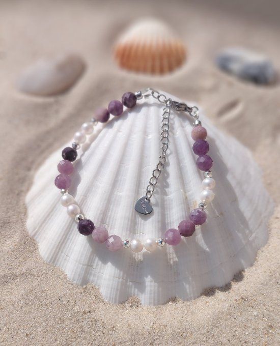 Bracelet collection Prestige en lépidolite facettée et perle d'eau