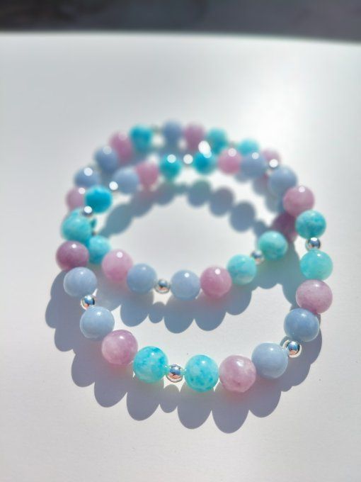 Bracelet Brise de Lumière Amazonite, Angélite et Lépidolite