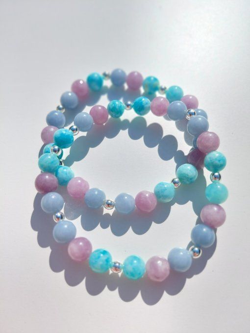 Bracelet Brise de Lumière Amazonite, Angélite et Lépidolite