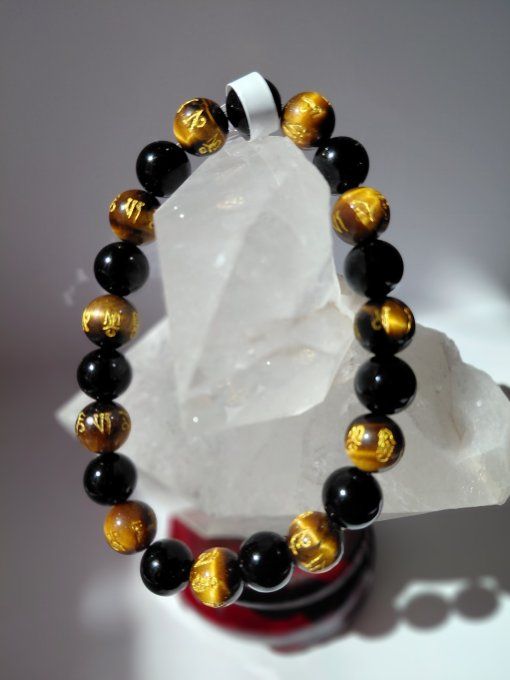 Alliance de l'oeil de tigre gravé et de l'onyx