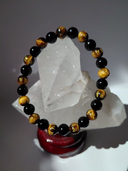 Alliance de l'oeil de tigre gravé et de l'onyx