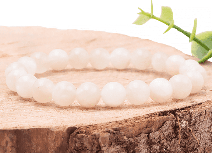 Bracelet boule 08mm pierre de lune beige AA