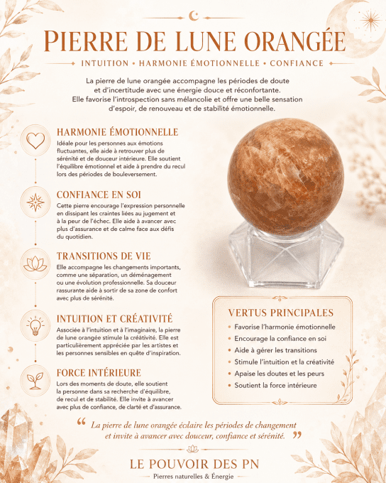 Sphère pierre de lune orange A 60 à 70mm