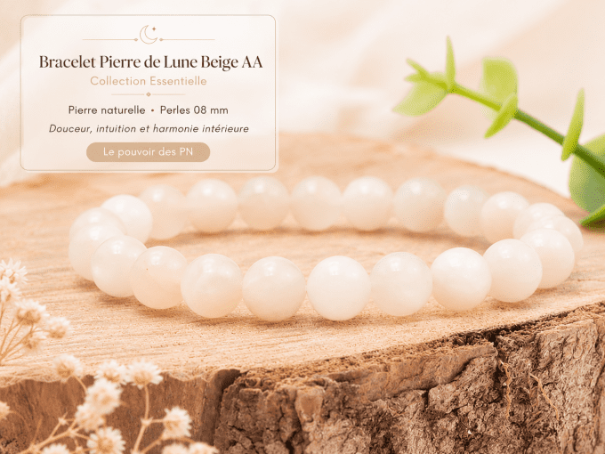 Bracelet boule 08mm pierre de lune beige AA