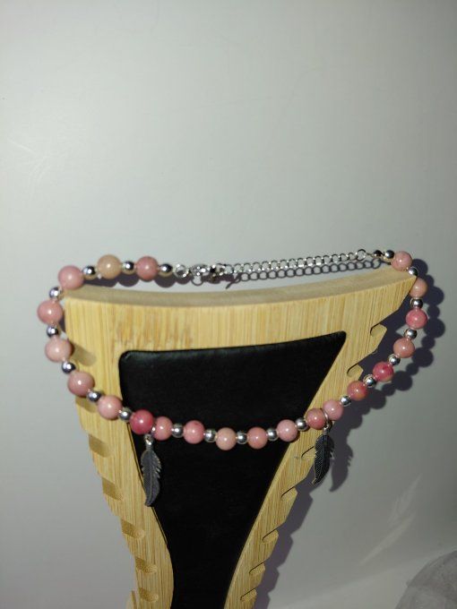 Bracelet de  cheville en  pierre naturelle en Quartz rose ou Rhodonite