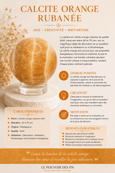 Sphère calcite orange rubanée AAA 60 à 70mm Pièce rare