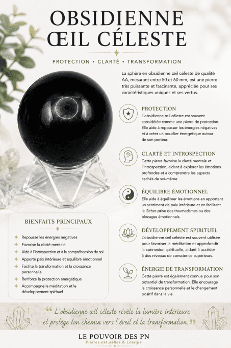 Sphère obsidienne oeil céleste AA 50 à 60mm