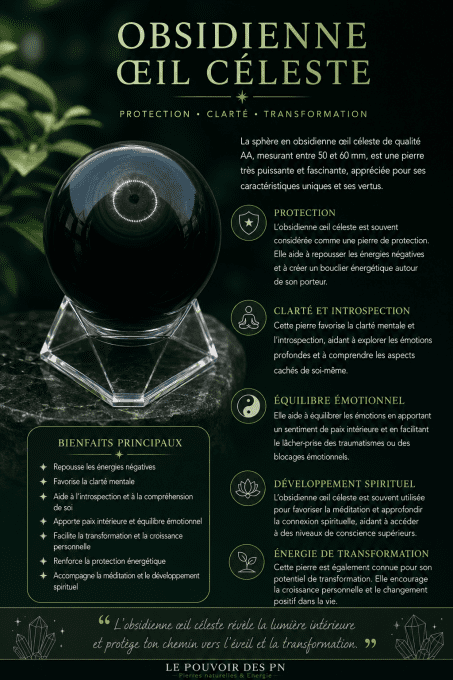 Sphère obsidienne oeil céleste AA 50 à 60mm